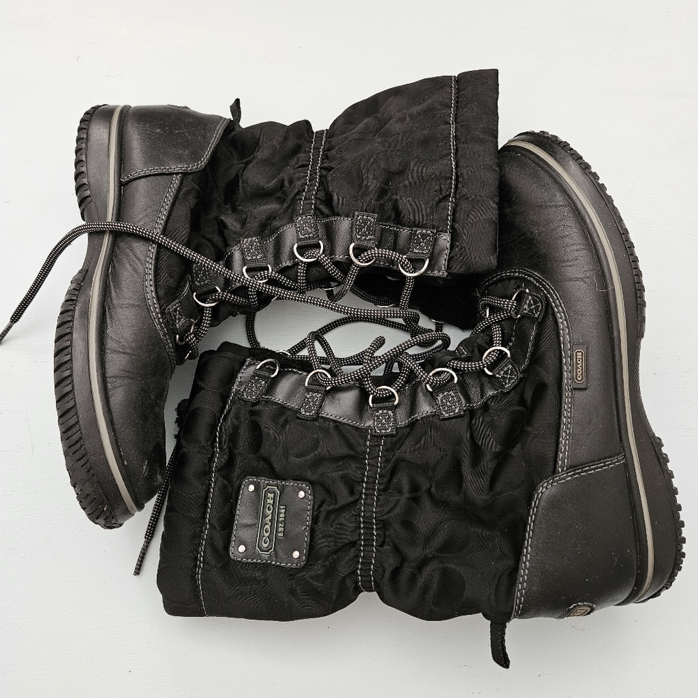 Coach Black Quilted Lace-Up Winter Rain Boots
